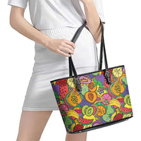 Hawaii Fruits Hippie Style Leather Tote Bag Vibrant Colorful
