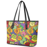 Hawaii Fruits Hippie Style Leather Tote Bag Vibrant Colorful