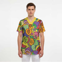 Hawaii Fruits Hippie Style Scrub Top Vibrant Colorful