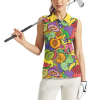 Hawaii Fruits Hippie Style Women Sleeveless Polo Shirt Vibrant Colorful