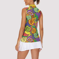 Hawaii Fruits Hippie Style Women Sleeveless Polo Shirt Vibrant Colorful