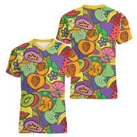Hawaii Fruits Hippie Style Women V-Neck T-Shirt Vibrant Colorful