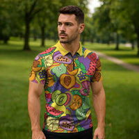 Hawaii Fruits Hippie Style Zipper Polo Shirt Vibrant Colorful