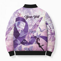 Personalized Polynesian Lupus Awareness Bomber Puffer Jacket Butterfly Hologram Lupus Warrior