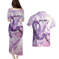 Personalized Polynesian Lupus Awareness Couples Matching Puletasi and Hawaiian Shirt Butterfly Hologram Lupus Warrior