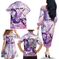 Personalized Polynesian Lupus Awareness Family Matching Off The Shoulder Long Sleeve Dress and Hawaiian Shirt Butterfly Hologram Lupus Warrior LT01 - Polynesian Pride