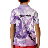 Personalized Polynesian Lupus Awareness Kid Polo Shirt Butterfly Hologram Lupus Warrior