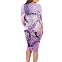 Personalized Polynesian Lupus Awareness Long Sleeve Bodycon Dress Butterfly Hologram Lupus Warrior