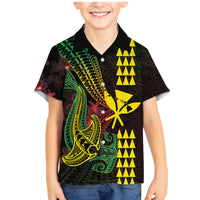 Hawaii Kakau Hammerhead Shark Family Matching Mermaid Dress and Hawaiian Shirt Neon Plumeria Pattern LT01 Son's Shirt Black - Polynesian Pride