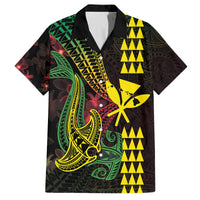 Hawaii Kakau Hammerhead Shark Family Matching Off The Shoulder Long Sleeve Dress and Hawaiian Shirt Neon Plumeria Pattern LT01 Dad's Shirt - Short Sleeve Black - Polynesian Pride