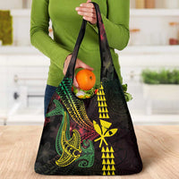Hawaii Kakau Hammerhead Shark Grocery Bag Neon Plumeria Pattern