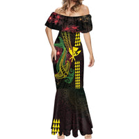 Hawaii Kakau Hammerhead Shark Mermaid Dress Neon Plumeria Pattern LT01 - Polynesian Pride