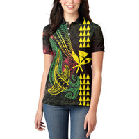 Hawaii Kakau Hammerhead Shark Women Polo Shirt Neon Plumeria Pattern LT01 - Polynesian Pride