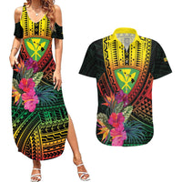 Hawaii Kanaka Maoli Flag Day Couples Matching Summer Maxi Dress and Hawaiian Shirt Tropical Flowers LT01 Black - Polynesian Pride