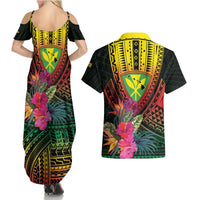 Hawaii Kanaka Maoli Flag Day Couples Matching Summer Maxi Dress and Hawaiian Shirt Tropical Flowers LT01 - Polynesian Pride