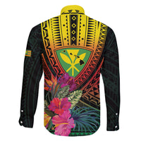 Hawaii Kanaka Maoli Flag Day Family Matching Long Sleeve Bodycon Dress and Hawaiian Shirt Tropical Flowers
