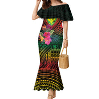 Hawaii Kanaka Maoli Flag Day Family Matching Mermaid Dress and Hawaiian Shirt Tropical Flowers