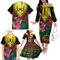 Hawaii Kanaka Maoli Flag Day Family Matching Off The Shoulder Long Sleeve Dress and Hawaiian Shirt Tropical Flowers LT01 - Polynesian Pride