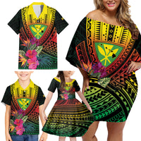 Hawaii Kanaka Maoli Flag Day Family Matching Off Shoulder Short Dress and Hawaiian Shirt Tropical Flowers LT01 - Polynesian Pride