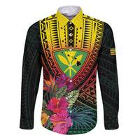 Hawaii Kanaka Maoli Flag Day Family Matching Off Shoulder Short Dress and Hawaiian Shirt Tropical Flowers LT01 Dad's Shirt - Long Sleeve Black - Polynesian Pride