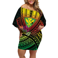Hawaii Kanaka Maoli Flag Day Family Matching Off Shoulder Short Dress and Hawaiian Shirt Tropical Flowers LT01 Mom's Dress Black - Polynesian Pride