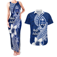 Hafa Adai Guam Couples Matching Tank Maxi Dress and Hawaiian Shirt Polynesian Floral Blue Pattern LT01 Blue - Polynesian Pride