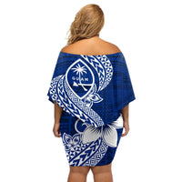 Hafa Adai Guam Off Shoulder Short Dress Polynesian Floral Blue Pattern LT01 - Polynesian Pride