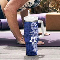 Hafa Adai Guam Tumbler With Handle Polynesian Floral Blue Pattern