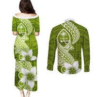 Hafa Adai Guam Couples Matching Puletasi Dress and Long Sleeve Button Shirt Polynesian Olive Green Blue Pattern LT01 - Polynesian Pride