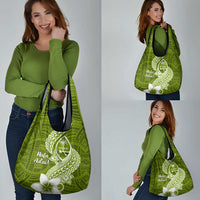 Hafa Adai Guam Grocery Bag Polynesian Olive Green Blue Pattern
