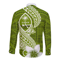 Hafa Adai Guam Long Sleeve Button Shirt Polynesian Olive Green Blue Pattern LT01 - Polynesian Pride