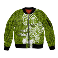 Hafa Adai Guam Sleeve Zip Bomber Jacket Polynesian Olive Green Blue Pattern LT01 Unisex Green - Polynesian Pride