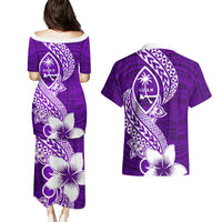 Hafa Adai Guam Couples Matching Puletasi Dress and Hawaiian Shirt Polynesian Floral Purple Pattern LT01 - Polynesian Pride