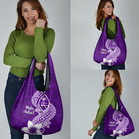 Hafa Adai Guam Grocery Bag Polynesian Floral Purple Pattern