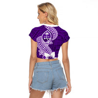 Hafa Adai Guam Raglan Cropped T Shirt Polynesian Floral Purple Pattern LT01 - Polynesian Pride