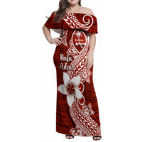 Hafa Adai Guam Family Matching Off Shoulder Maxi Dress and Hawaiian Shirt Polynesian Floral Red Pattern LT01 Mom's Dress Red - Polynesian Pride