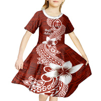 Hafa Adai Guam Kid Short Sleeve Dress Polynesian Floral Red Pattern LT01 - Polynesian Pride