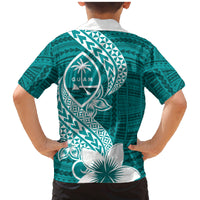 Hafa Adai Guam Family Matching Mermaid Dress and Hawaiian Shirt Polynesian Floral Teal Pattern LT01 - Polynesian Pride