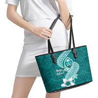 Hafa Adai Guam Leather Tote Bag Polynesian Floral Teal Pattern LT01 - Polynesian Pride