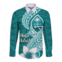 Hafa Adai Guam Long Sleeve Button Shirt Polynesian Floral Teal Pattern LT01 Unisex Teal - Polynesian Pride