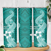 Hafa Adai Guam Skinny Tumbler Polynesian Floral Teal Pattern