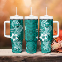 Hafa Adai Guam Tumbler With Handle Polynesian Floral Teal Pattern