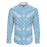 Baby Blue Mermaid Puakenikeni Maile Lei Family Matching Short Sleeve Bodycon Dress and Hawaiian Shirt LT01 Dad's Shirt - Long Sleeve Blue - Polynesian Pride