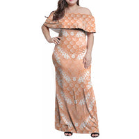 Apricot Mermaid Puakenikeni Maile Lei Family Matching Off Shoulder Maxi Dress and Hawaiian Shirt LT01 Mom's Dress Apricot - Polynesian Pride