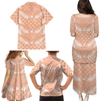 Apricot Mermaid Puakenikeni Maile Lei Family Matching Puletasi and Hawaiian Shirt LT01 - Polynesian Pride