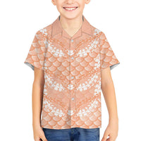 Apricot Mermaid Puakenikeni Maile Lei Family Matching Summer Maxi Dress and Hawaiian Shirt LT01 Son's Shirt Apricot - Polynesian Pride