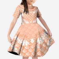Apricot Mermaid Puakenikeni Maile Lei Family Matching Tank Maxi Dress and Hawaiian Shirt LT01 Daughter's Dress Apricot - Polynesian Pride
