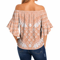 Apricot Mermaid Puakenikeni Maile Lei Off Shoulder Wrap Waist Top LT01 - Polynesian Pride