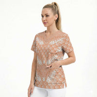 Apricot Mermaid Puakenikeni Maile Lei Scrub Top