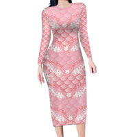 Soft Pink Mermaid Puakenikeni Maile Lei Family Matching Long Sleeve Bodycon Dress and Hawaiian Shirt LT01 Mom's Dress Pink - Polynesian Pride